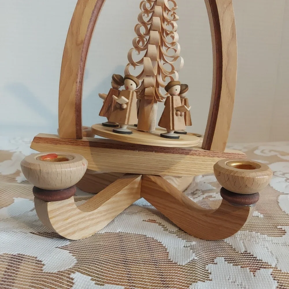German Christmas Pyramid Carousel Wooden 4 Candle Rotating Carolers 10x7 Inch
